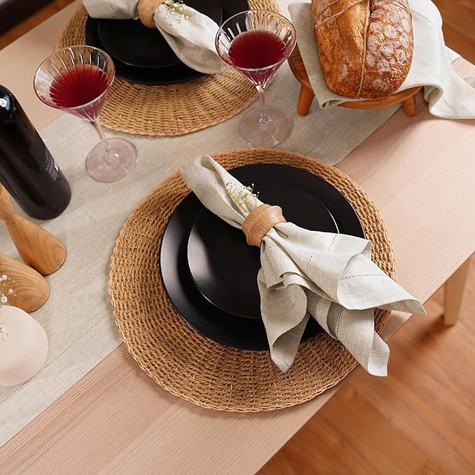 Linen Light Natural Table Runner 90 Inches - 100% Pure Linen Cloth Fabric Hemstitch Table Runner 14 x 90 Inch for Dining, Dresser, Thanksgiving, Fall Christmas - Lino