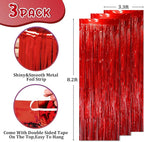 2 Pack Red Tinsel Foil Fringe Curtains, Red Party Decorations, Metallic Tinsel Party Streamers Backdrop for Birthday Red Carpet Christmas Graduation Carnival Valentine's Party Decorations