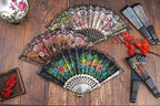 HUNANBANG 1 Dozen 12 Pieces Folding Hand Fans Church Wedding Gift, Party Favors, DIY Decoration Gift Size9 Wholesale 12pack (Flower)