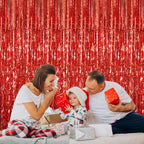 GOER 3.2 ft x 8.2 ft Metallic Tinsel Foil Fringe Curtains,Party Streamer Backdrop for Birthday,Graduation Decorations and New Year Eve (2 Packs,Red)