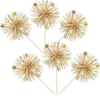 Ephlyn 30Pcs Foil Firework Cupcake Toppers Party Birthday Cake Toppers Supplies Sparkle Tinsel Cocktail Fruit Toothpick for Birthday Wedding Graduation Party Supplies Gold