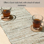 Chardin home Natural Jute Table Runner 13x72 Inch – Vintage Boho Rustic Table Decor – Handwoven Table Runner in Natural Jute and Sage Green-White – Farmhouse Dining or Console Table Accent