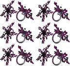 Napkin Rings Set of 12 for Dining Table Decoration Parties Everyday Metal Napkin Holder Leaf Purple (Pack of 12)