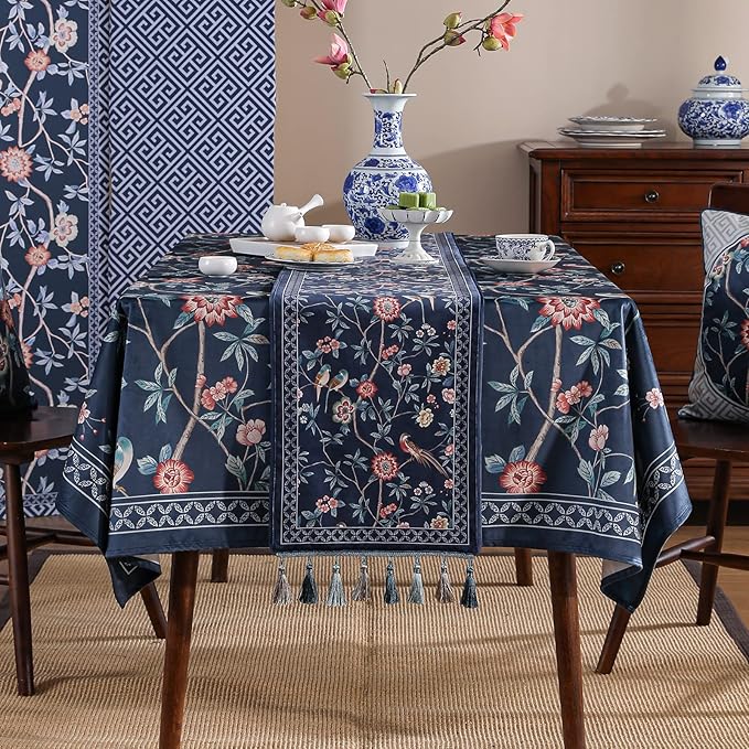 patdrea Vintage Chinoiserie Floral Table Runner Farmhouse for Home Kitchen Dining Decor Parties Family Dinners 12"*71"