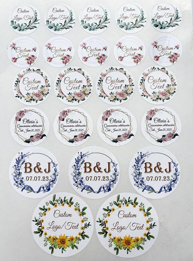 Custom Stickers for Weddings, Birthdays & Businesses - Personalized Labels with Your Logo - Waterproof, Fade and Heat Resistant - Pack of 100-1000 (Wreath H, 2.5 Inch)