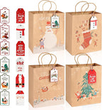 LYLIN 12Pcs Kraft Christmas Gift Bags with Handles, Small Xmas Treat Bags Reusable Gift Bags for Wrapping Gifts, Party Favors and Holiday Decor