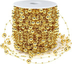 JULBEAR Beads Garland Decoration,1 Rolls 131 Feet Gold Christmas Pearl Strands Chain Bead Garland for Christmas Tree Fireplace Wreath Gift Bouquet Crafts Wrapping Wedding Party Centerpieces Decoration