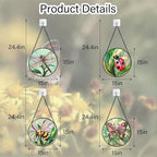 Stained Glass Window Hanging 4 Pcs Set Pink Green Insect Theme Large 15" - Butterfly Suncatcher Door Garden Sun Catcher Decor Birthday Christmas for Mom Woman Nana Men