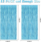12 Pack Party Decorations, 3.28 FT x 7.05 FT Sky Blue Curtains, Metallic Party Streamers Photo Booth Backdrop Foil Fringe Curtains, Light Blue Winter Wonderland Backdrop Birthday Decor