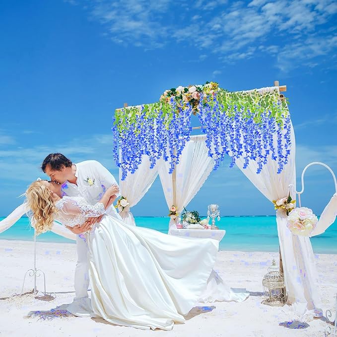 36 Pack Royal Blue Wisteria Hanging Flowers, 3.44 Ft Fake Hanging Flowers, Artificial Wisteria Garland Vines for Wedding Room Backdrop Outdoor Patio Garden Decoration
