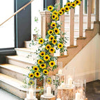 Uieke 12PCS Artificial Sunflower Garland, 7.5ft/Strand Silk Sunflowers Hanging Vines Flowers with Green Leaves for Room Kitchen Garden Birthday Wedding Baby Shower Party Table Decor Large