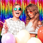 6 Pack Rainbow Foil Fringe Curtain Backdrop, 3.28Ft x 8.2Ft Metallic Tinsel Foil Fringe Streamer Curtains for Photo Booth, Birthday, Wedding, New Year Party Decorations