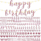 TaoBary 167 Pcs DIY Banner Kit Happy Birthday Glitter Banner Customizable Glitter Make Your Own Kit 162 Letters Symbols and Numbers 3 Rope for Birthday Halloween Wedding Christmas(Rose Gold)