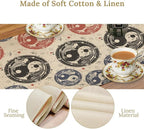 Yin Yang Table Runner, Vintage Mid Century Traditional Oriental Koi Fish Mystical Celestial Moon Stars Print Table Runner for Kitchen Dining Table Party Decor, 13x70inch