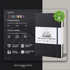 Beechmore Books A4 Sketchbook – 8.5x11 Premium Vegan Leather Bound Large Sketch Book Hardcover with 156 Thick 160gsm Perforated Ivory Pages, Blank Sketch Pad, Gift Boxed, Back Pocket, Ribbon Bookmark