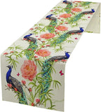 Peacock Table Runner,Seasonal Flower Plants Peacock Birds Table Runner for Home Kitchen Dining Party Indoor Outdoor Decoration 13x120 Inch