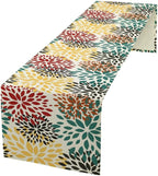 Green Red Dahlia Flower Table Runner Chrysanthemum Geometric Kitchen Dining Bedroom Living Room Table Decor for Indoor Outdoor Home Party, 13x90 Inch