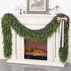 9FT Real Touch Cedar Garland - Artificial Christmas Garland Fake Green Faux Thick and Lush Pine Needles Garlands for Table Fireplace Mantle Holiday Home Indoor Outdoor Decor (2PCS)