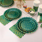175Pcs Green and Gold Party Decoration - Green Plates and Napkins Party Supplies - Scalloped Paper Plates for Birthday Graduation Decorations, Serve 25 Guests