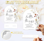 Boho Floral Wedding Bathroom Basket Sign, 6 x 8 Inch White Arch Acrylic Wedding Sign with Holder, Wedding Sign for Ceremony and Reception, Wedding Decoration, Wedding Supplies - BX09