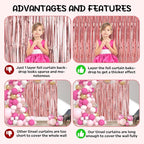 2 Pack Rose Gold Foil Fringe Backdrop Curtains, Tinsel Streamers Birthday Party Decorations, Fringe Backdrop for Graduation, Baby Shower, Gender Reveal, Disco Party