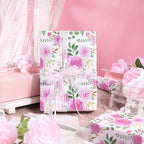 RUSPEPA Reversible Floral Wrapping Paper Roll, Mini Roll, Pink Rose Blossom Design and Pink Solid Color, Elegant Gift Wrap for Birthday, Wedding, Mother's Day, Bridal Shower, 17 Inches x 16.4 Feet