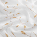 VISIONTEX White Sheer Voile Curtains, Decorative Orange Leaves Embroidery Faux Linen Rod Pocket Window Drapes for Home Kitchen, Living Room and Bedroom 54 x 54 Inch, Set of 2 Curtain Panels