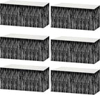 6 Pack 29x108 Inch Metallic Foil Fringe Tinsel Table Skirts Banner for Rectangle Tables Streamer Garland Curtains Backdrop for Wedding, Birthday, Parade Floats, Christmas Party Decoration(Black)