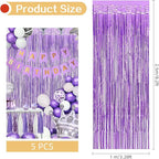 5 Pack Purple Foil Curtain Backdrop 3.2ft x 8.2ft Tinsel Foil Fringe Curtains Macaron Photo Booth Streamer Backdrop for Party Decorations Birthday Baby Shower Bachelorette Holiday (Light Purple)