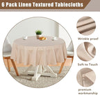 Fitable Faux Linen Round Tablecloths 90 Inch, 6 Pack - Fabric Textured Table Clothes for Round Folding Tables, Washable Neutral Table Covers for Wedding, Party, Banquet, Birthday, Beige