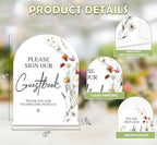 Boho Floral Please Sign Our Guestbook Sign, 6 x 8 Inch White Arch Acrylic Wedding Sign with Holder, Wedding Sign for Ceremony and Reception, Wedding Decoration, Wedding Supplies - BX02