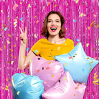 6 Pack Fuchsia Foil Fringe Curtains Backdrop, 3.28 x 8.2 Ft Metallic Streamers Tinsel Curtains Background for Photo Booth, Birthday, Weddings, Carnivals, Graduation, Themed Party Decorations