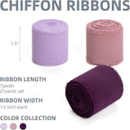Purple Lavender Dusty Rose Handmade Chiffon Ribbon,1.5" x 21Yd Frayed Silk Ribbons for Wreaths Bridal Flower Bouquet Christmas Gift Wrapping Wedding Decor Invitations Decorations