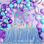 QueenDream Baby Blue Party Tablecloth Decoration: Rectangle Shimmer Mermaid Tablecloth 90x90 Inch Sequin Cloth Frozen Birthday Decorations