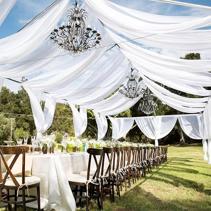 6 Panels White Wedding Ceiling Drapes 5ftx30ft Ceiling Drapes Chiffon Fabric Arch Draping Sheer Curtains Soft Drapery Draping Wedding Ceiling Decorations for Party Ceremony Stage Swag