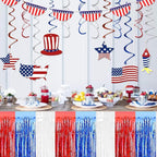 3 Pack 29x108 Inch White Blue Red Foil Fringe Table Skirts Metallic Banner for Tinsel Streamer Garland Backdrop for Parade Floats Wedding Thanksgiving Birthday Christmas Halloween Party Decoration