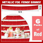 6 Pack 10 Ft Red Foil Fringe Garland Metallic Streamers Tinsel Banner Wall Hanging Garland Backdrop for Parade Floats, Halloween, Christmas, Thanksgiving, New Year Party Decorations