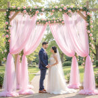 Wedding Arch Draping Fabric Backdrop 2 Panel 60" x 26Ft Pink Drapes Curtains for Wedding Reception Sheer Tulle Backdrop Curtain for Ceremony Birthday Party Baby Shower Arbor Ceiling Decorations
