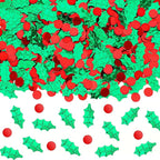 MARFOREVER Christmas Glitter Confetti, Red Green Xmas Holly Berries Confetti Christmas Metallic Foil Botanical Sequins Holly Leaves Scatter Sprinkles Table Decorations for Xmas Party Supplies