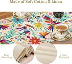 Mexican Table Runner,Boho Colorful Nature Inspired Flowers and Birds Table Cloth Kitchen Dining Table Home Party Decoration 13x60 Inch