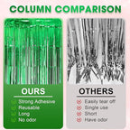 2 Pack Green Foil Fringe Backdrop Curtains, Tinsel Streamers Birthday Party Decorations, Fringe Backdrop for Graduation, Dinosaur Theme, Green Party