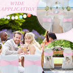 Moukeren 100 Pcs Spandex Chair Sashes Bows Chair Bands Slider Sashes for Chair Covers Elastic Chair Bands Ties Ribbon Chair Decorations for Wedding Party Events Ceremony Birthday Banquet(Light Pink)