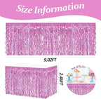 4P Wavy Metallic Tinsel Foil Fringe Table Skirts for Rectangle Tables Backdrop Garland Curtains for Parade Floats Wedding Birthday Parties Decoration Graduation 2025 Christmas (Pink)