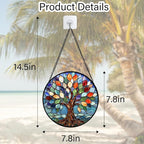 Stained Glass Window Hanging, Colorful Tree of Life Sun Catchers Glass Panel Blue Suncatcher Decor for Birthday for Women, Men, Wife, Aunt, and Mom 7.8 in