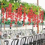 24 Pack Artificial Fake Wisteria Vine Ratta (3.75 Feet) Hanging Garland Silk Flowers String Home Party Wedding Decor (Red)