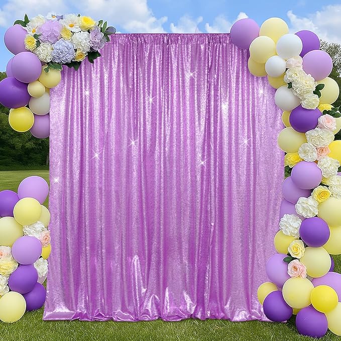 SquarePie Sequin Backdrop Less Transparent Background Sparkly Curtain for Wedding Party 10FT x 10FT Lavender