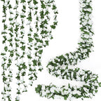KHOYIME 18 Pack 144 FT Artificial Flower Garland, Fake White Roses Vines Silk Flowers Faux Plastic Outdoor Hanging Floral Ivy Garland Decoration for Wedding Arch Bedroom Home Wall Backdrop Room Decor