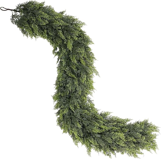 5FT Real Touch Cedar Garland - Artificial Christmas Garland Fake Green Faux Thick and Lush Pine Needles Garlands for Table Fireplace Mantle Holiday Home Indoor Outdoor Decor (1PCS)