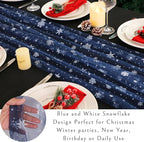 Snowkingdom Christmas Table Runner, Navy Blue Snowflake Cheesecloth Sheer Chiffon Gauze Table Runner, 120 Inch Seasonal Winter Holiday Kitchen Dining Decorations for New Year Home Party Decor