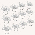 Decorative Napkin Ring Set of 12 - Handmade Glass Beads Napkin Holders for Table Setting Elegant Dining Accessory Round Heavy Duty Metal Frame Wedding & Party Table Décor (Silver) - CLEENTABLE